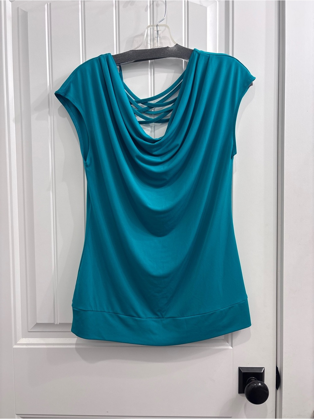 New York & Company Teal Cowl Neck Tank with Strappy Back